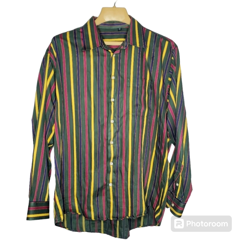 Vintage Burberry London XL Multicolor Stripe Button Down 90s Prep Aesthetic Bold